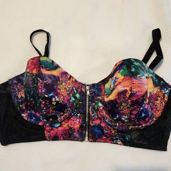 Kardashian Kollection Galaxy Print Bustier Bra Top with Front Zip Multicolor 36C - Picture 4 of 5